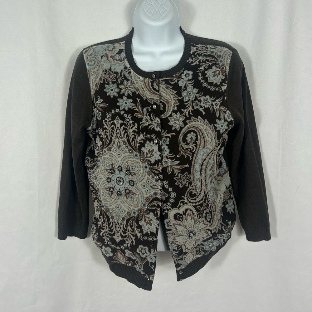 Ann Taylor Silk/Cotton paisley embellished button front cardigan sweater SP